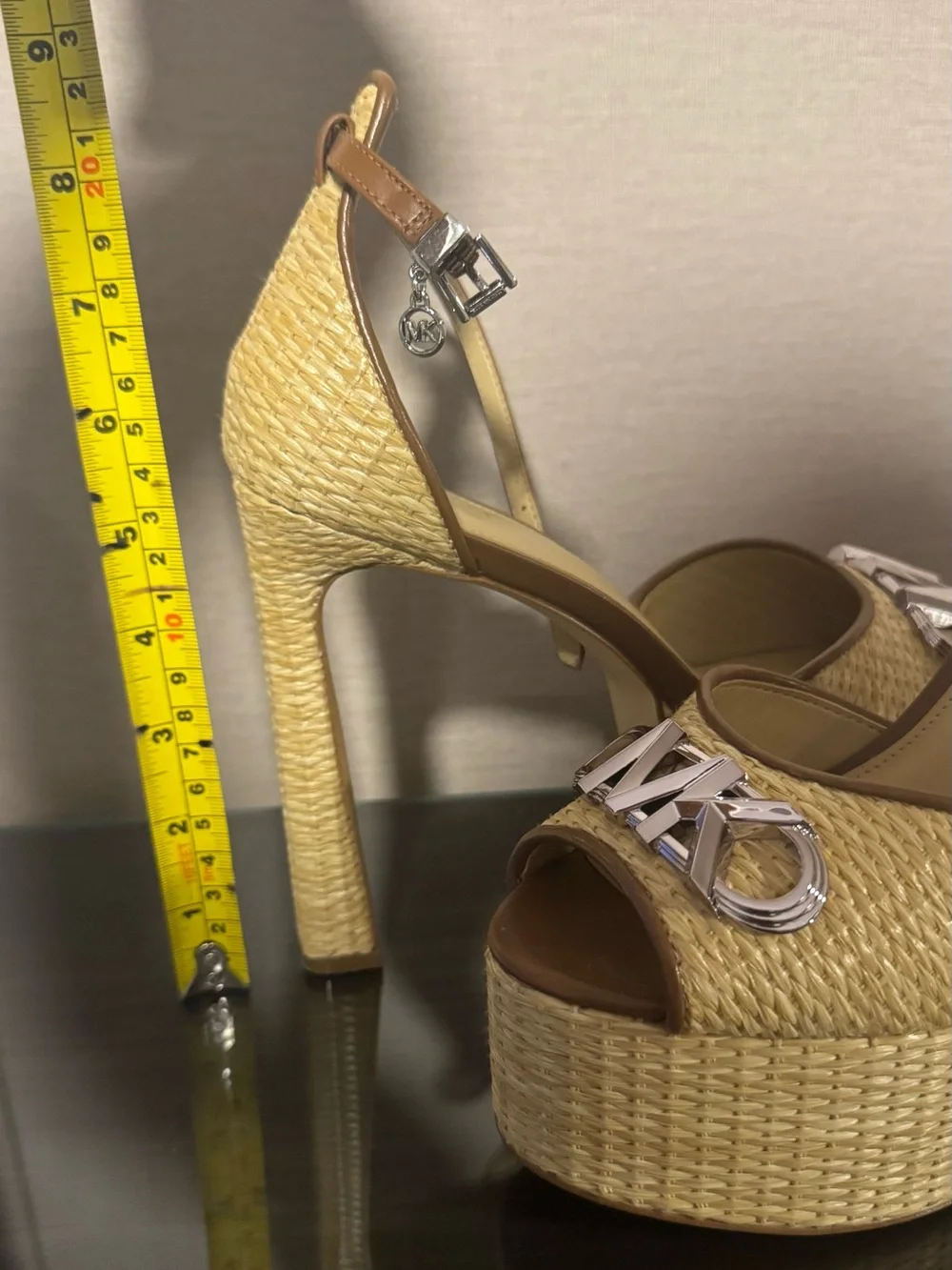 Michael Kors Tan & Natural Woven Platform Sandals with MK Logo
